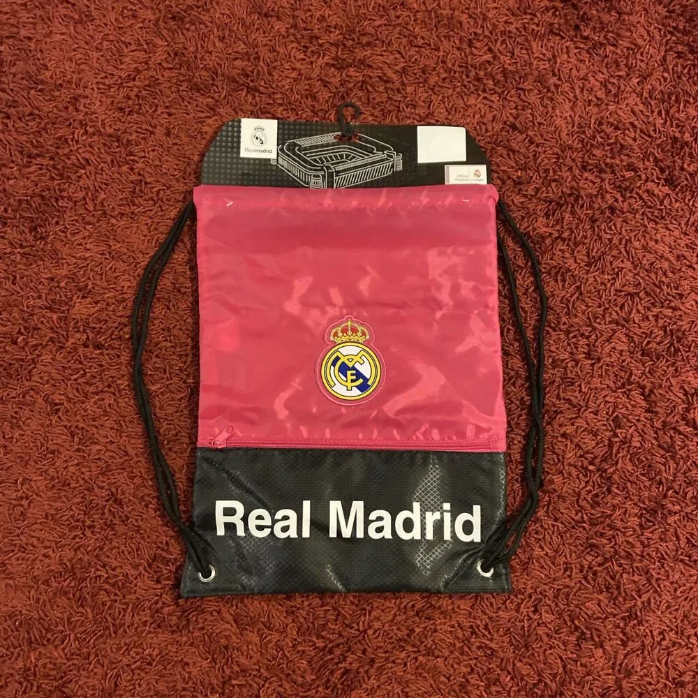Real Madrid FC Football Pink Drawstring Cinch Bag Backpack Gym Sack Pack